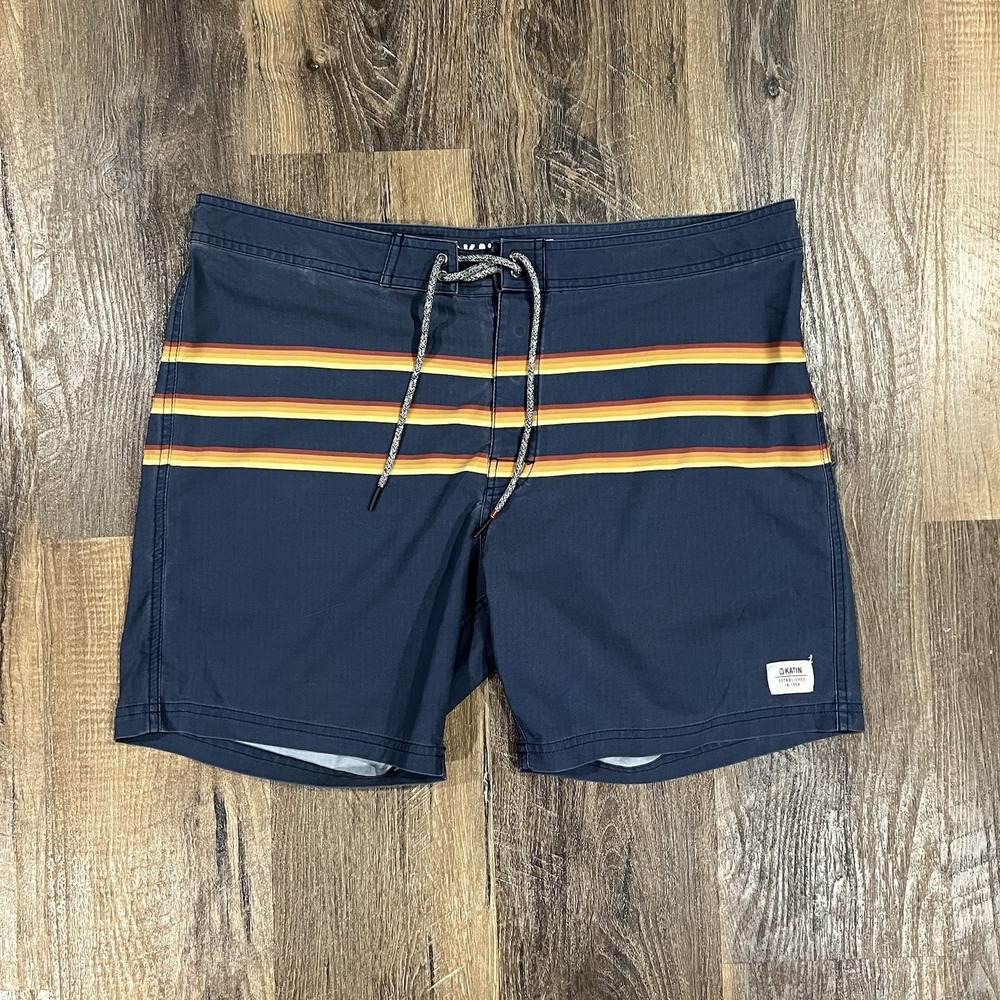 Katin Board Shorts Mens 36 Blue Striped Retro Surf Trunks Swim Beach Stash